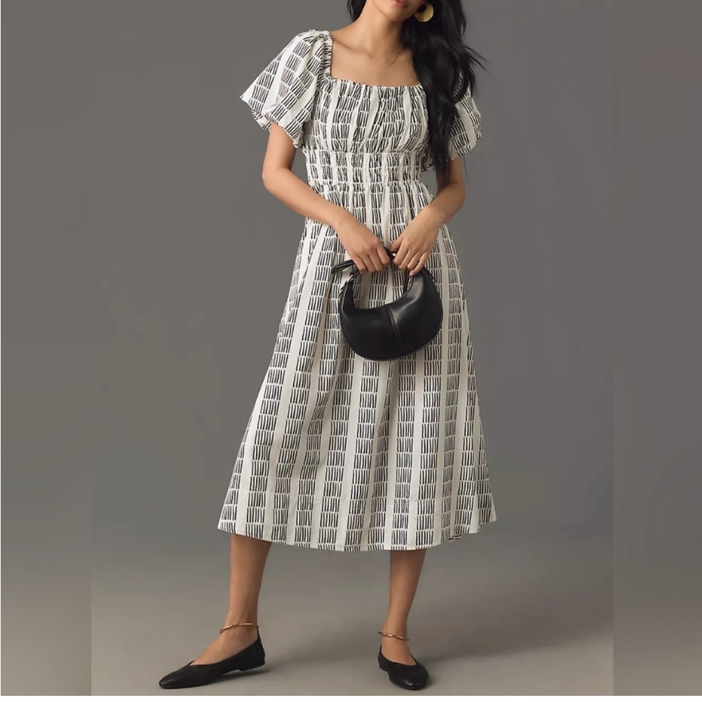 Maeve Monochrome Geometric Midi Dress - Worn Once